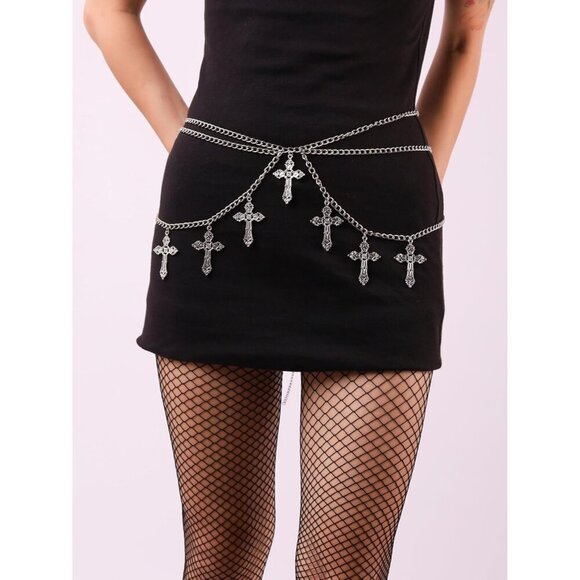 Gothic Cross Waist Chain Belt Zinc Alloy Adjustable 40 Inches Punk Emo - Picture 3 of 6